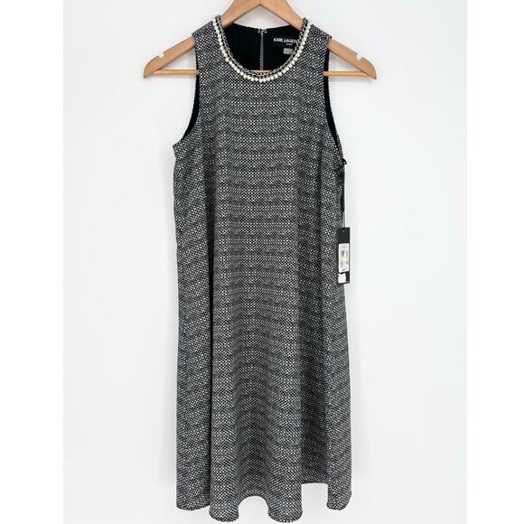 Karl Lagerfield Paris NWT Black and White Pearl Collar Swing Dress Size 4 - Picture 3 of 9